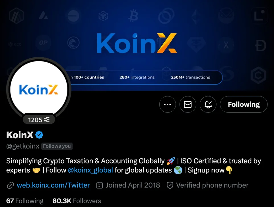 KoinX social profile